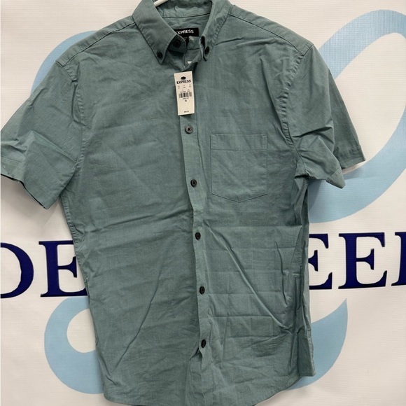 Express Mens short sleeve button up, size XS, color teal/gray, NWT - Picture 1 of 6